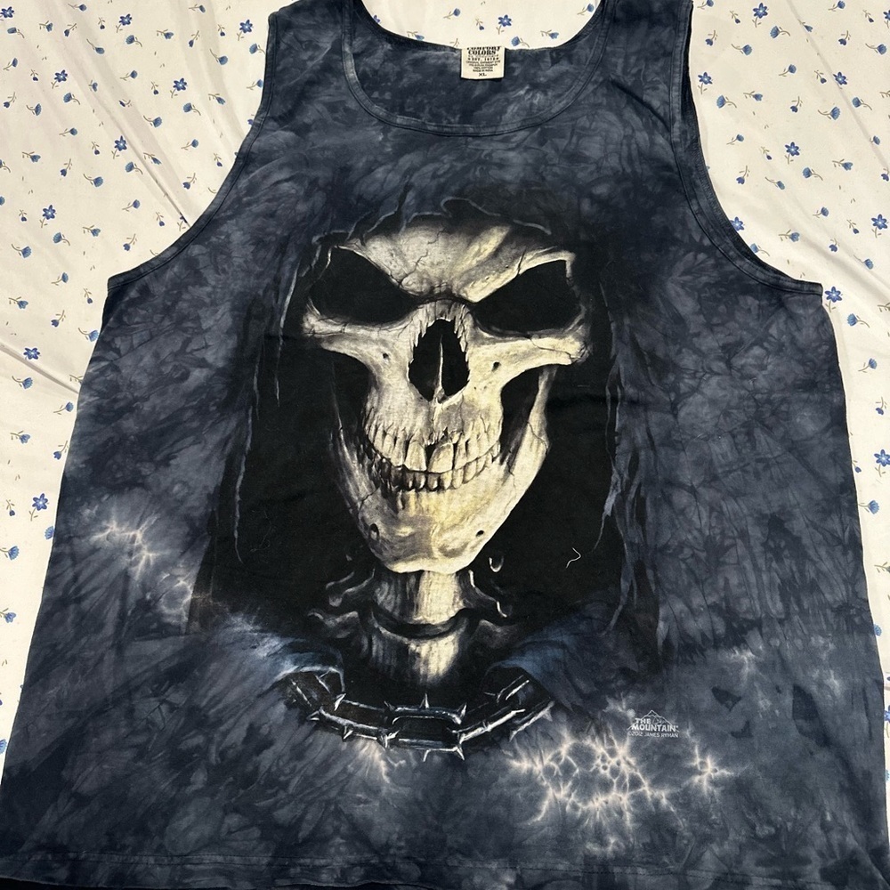 Men’s XL The Mountain Skull Biker Grim Reaper Sleeveless Tie Dye Tank Top.